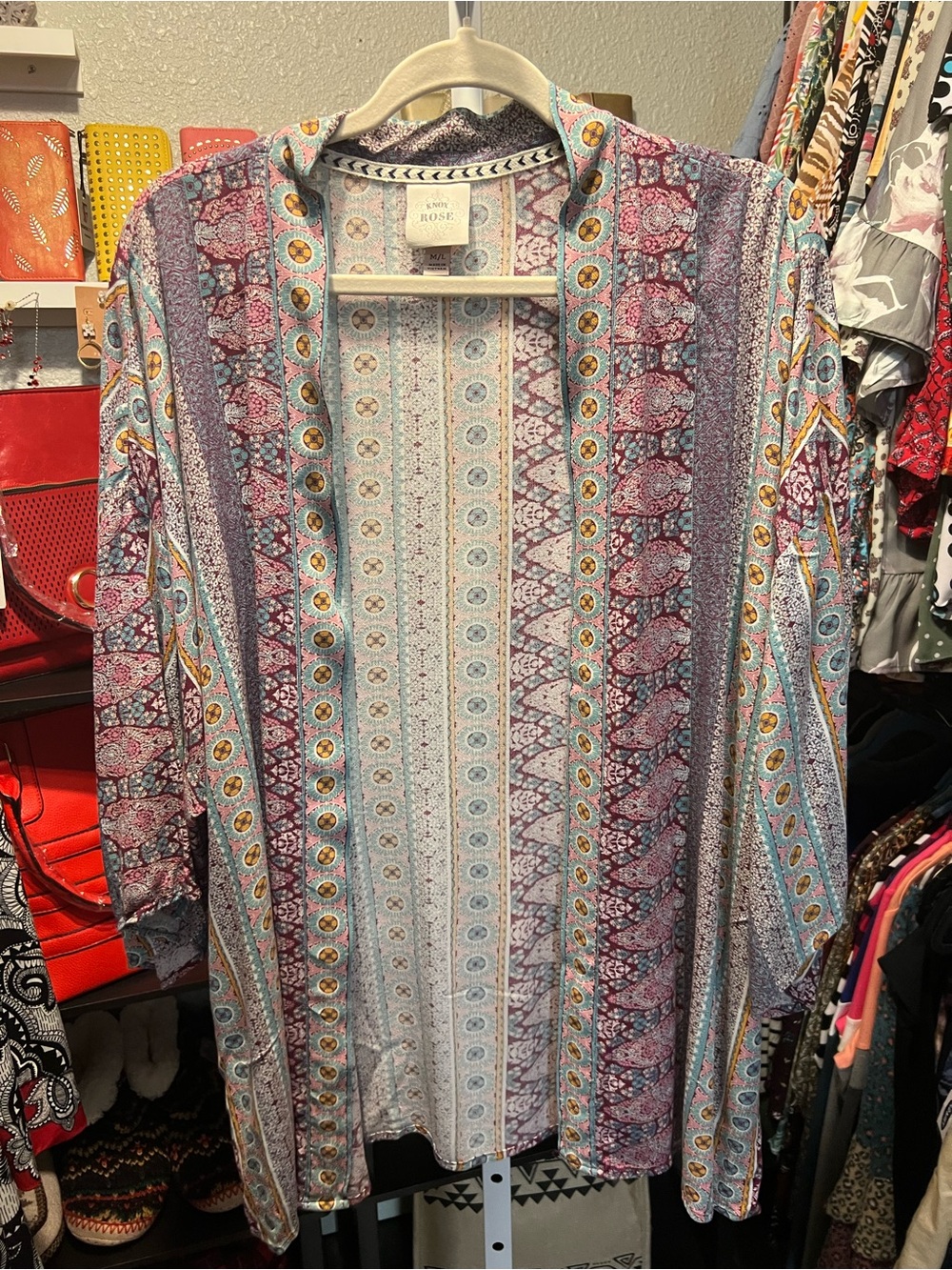 Knox Rose Pastel Lavender and Teal Patterned Kimono